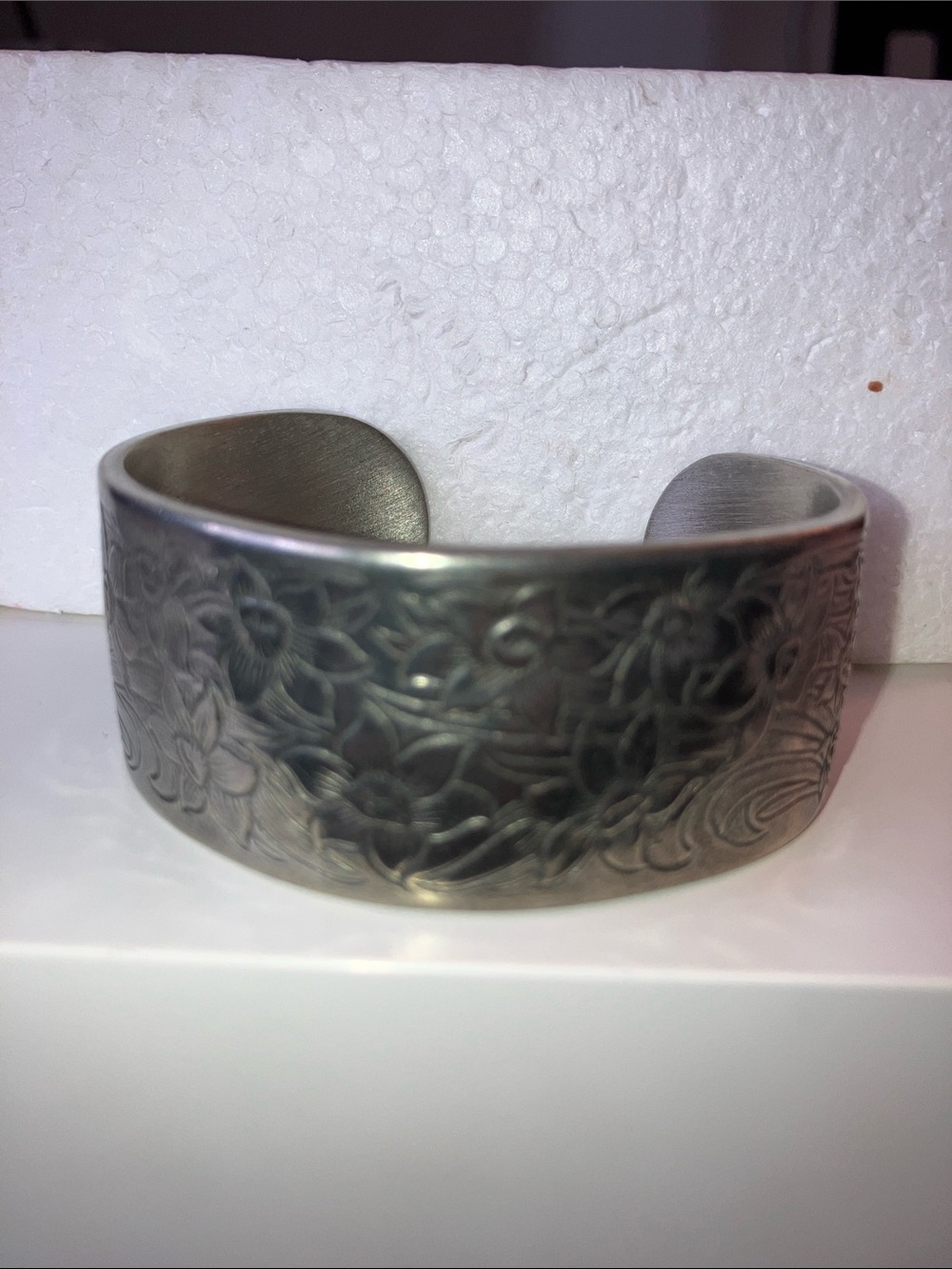Salisbury Pewter March Floral Etched Cuff Bracelet